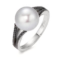 Anillo de dedo 750/oro blanco de 18 quilates Diamante negro, 0.19 ct, 48 piedras, [Achtkant] Perla cultivada de agua dulce, 10.5 mm