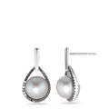 Pendientes 750/oro blanco de 18 quilates Diamante negro, 0.24 ct, 62 piedras, [Achtkant] Perla cultivada de agua dulce blanco, 2 Perlas, 8.5 mm