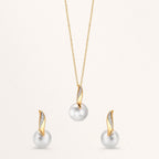 Pendientes 750/oro amarillo de 18 quilates Diamante blanco, 0.10 ct, 2 piedras, [Brillant], w-si Perla cultivada de agua dulce blanco, 2 Perlas, 7 mm