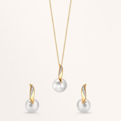 Collar con colgante 750/oro amarillo de 18 quilates, 750/oro blanco de 18 quilates Diamante blanco, 0.01 ct, 2 piedras, [Brillant], w-si Perla cultivada de agua dulce blanco, 10 mm 40-42 cm
