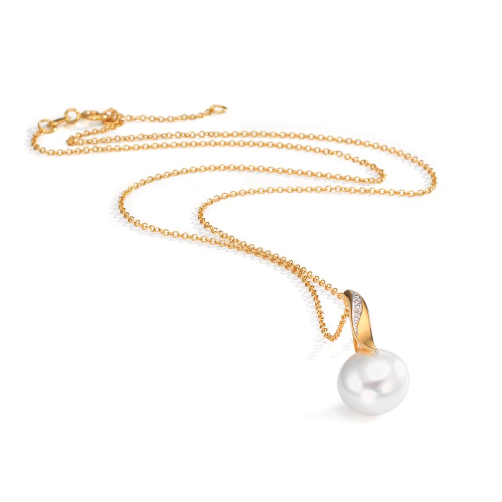 Collar con colgante 750/oro amarillo de 18 quilates, 750/oro blanco de 18 quilates Diamante blanco, 0.01 ct, 2 piedras, [Brillant], w-si Perla cultivada de agua dulce blanco, 10 mm 40-42 cm