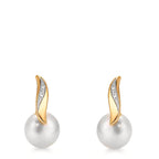 Pendientes 750/oro amarillo de 18 quilates Diamante blanco, 0.10 ct, 2 piedras, [Brillant], w-si Perla cultivada de agua dulce blanco, 2 Perlas, 7 mm