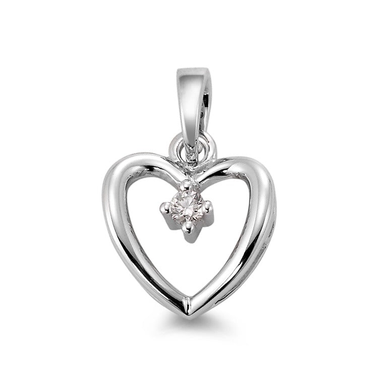 Colgante 750/oro blanco de 18 quilates Diamante blanco, 0.03 ct, [Brillant], w-si Corazón Ø12 mm