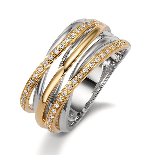 Anillo de dedo 750/oro blanco de 18 quilates, 750/oro amarillo de 18 quilates Diamante blanco, 0.18 ct, 45 piedras, [Brillant], w-si