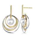 Pendientes 750/oro amarillo de 18 quilates, 750/oro blanco de 18 quilates Diamante blanco, 0.05 ct, 16 piedras, [Brillant], w-si Perla cultivada de agua dulce, 7.5 mm