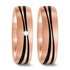 Anillo de pareja oro rosa de 585/14 kt, Carbón Diamante 0.02 ct, tw-si