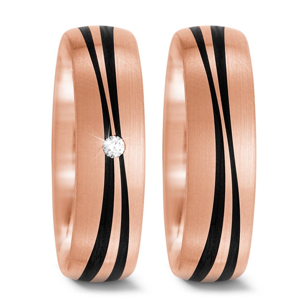 Anillo de pareja oro rosa de 585/14 kt, Carbón Diamante 0.02 ct, tw-si