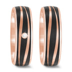 Anillo de pareja oro rosa de 585/14 kt, Carbón Diamante 0.02 ct, tw-si