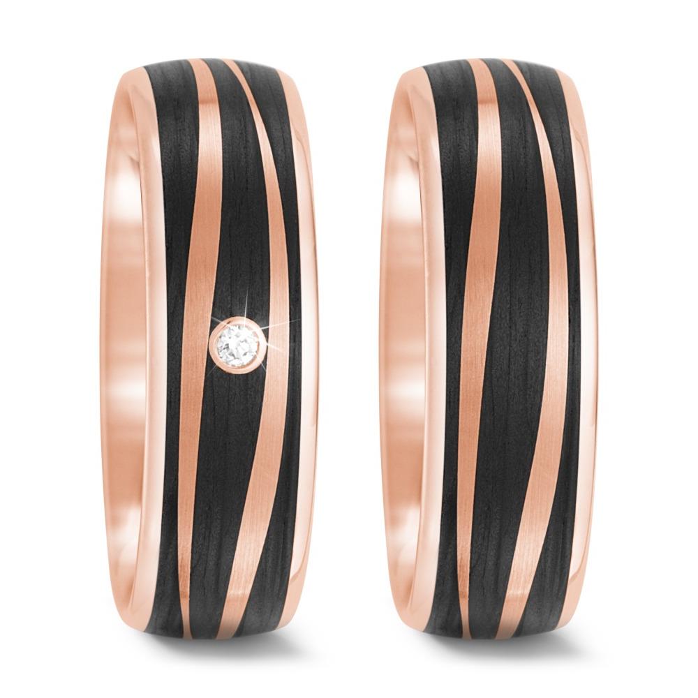 Anillo de pareja oro rosa de 585/14 kt, Carbón