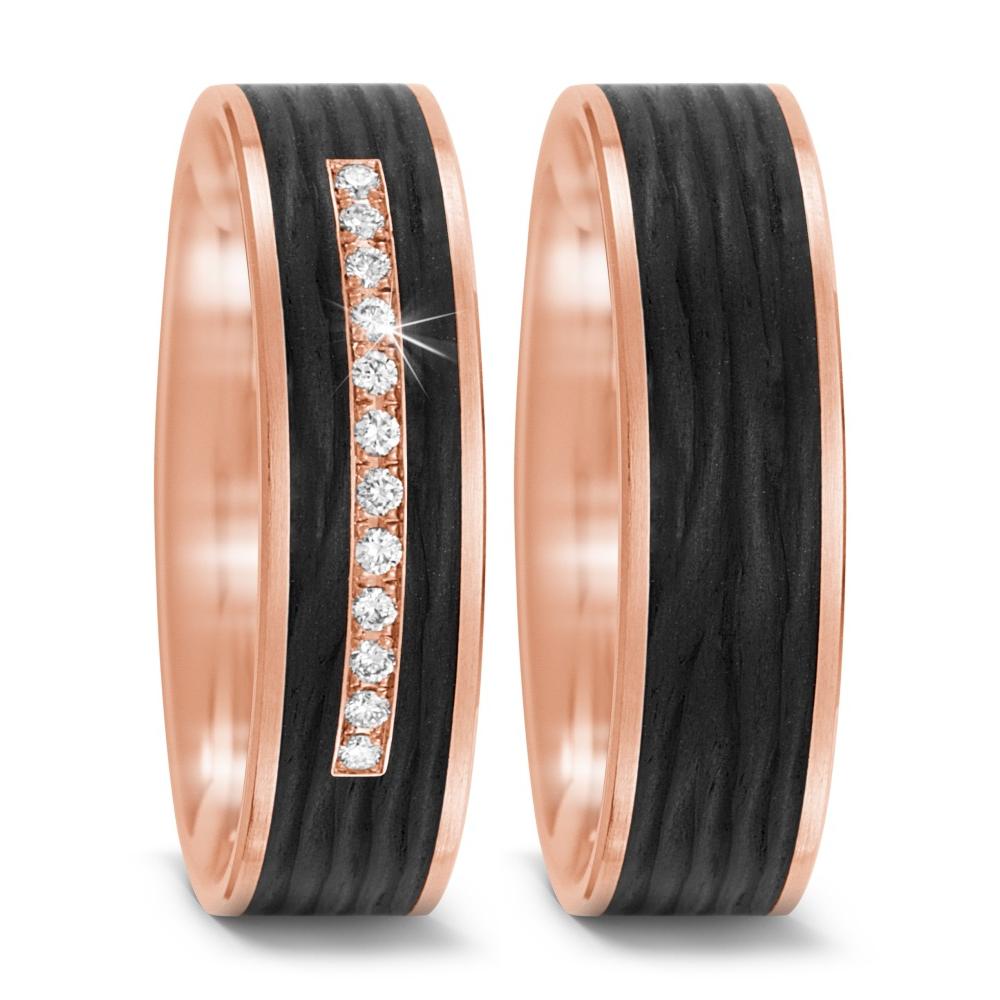 Anillo de pareja oro rosa de 585/14 kt, Carbón