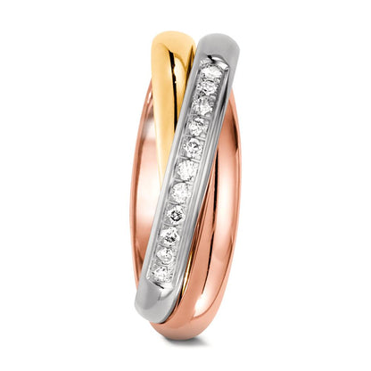 Anillo de pareja 750/oro amarillo de 18 quilates, 750/oro rojo de 18 quilates, 750/oro blanco de 18 quilates Diamante 0.11 ct, 11 piedras, w-si