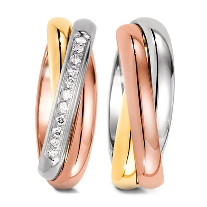 Anillo de pareja 750/oro amarillo de 18 quilates, 750/oro rojo de 18 quilates, 750/oro blanco de 18 quilates Diamante 0.11 ct, 11 piedras, w-si