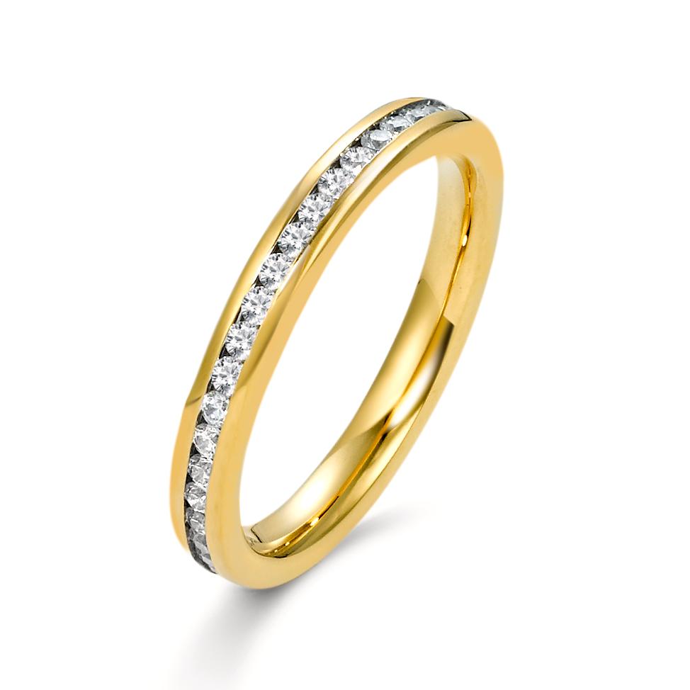 Anillo de memoria Acero inoxidable Circonita Amarillo Recubierto de IP