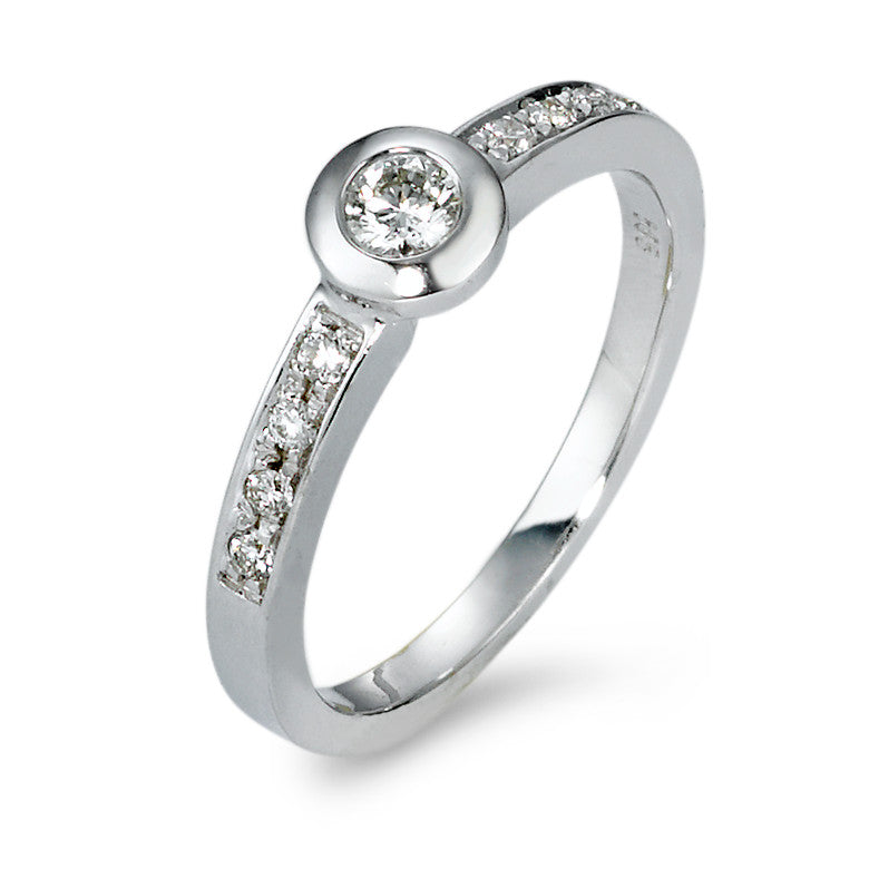 Anillo solitario Oro blanco de 585/14 kt. Diamante 0.25 ct, 9 piedras, w-si