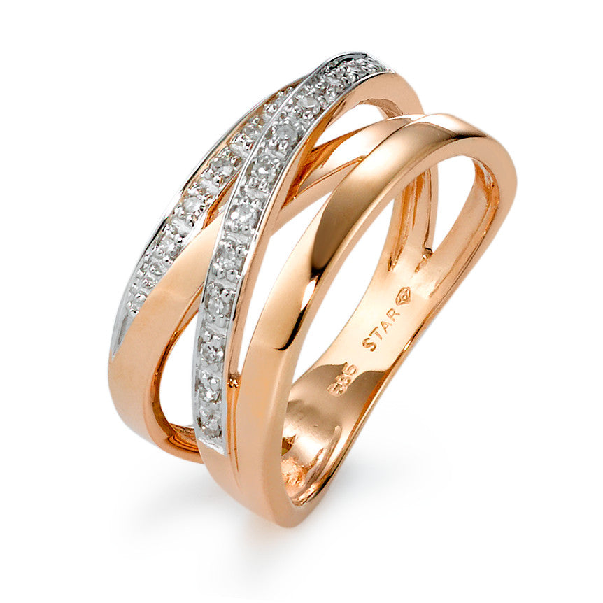 Anillo de dedo oro rosa de 585/14 kt, Oro blanco de 585/14 kt. Diamante 0.10 ct, 17 piedras, w-si