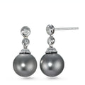 Pendientes 750/oro blanco de 18 quilates Diamante 0.09 ct, 4 piedras, w-si Perla de Tahití Gris, 2 Perlas, 10 mm