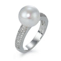 Anillo de dedo 750/oro blanco de 18 quilates Diamante 0.32 ct, 66 piedras, w-si Perla cultivada de agua dulce blanco, 10 mm