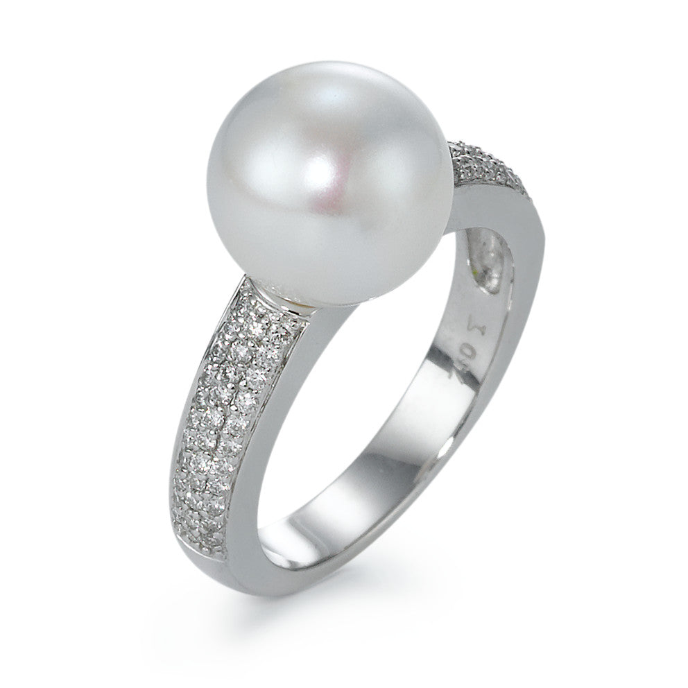 Anillo de dedo 750/oro blanco de 18 quilates Diamante 0.32 ct, 66 piedras, w-si Perla cultivada de agua dulce blanco, 10 mm