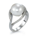 Anillo de dedo 750/oro blanco de 18 quilates Diamante 0.13 ct, 40 piedras, w-si Perla cultivada de agua dulce blanco, 11 mm