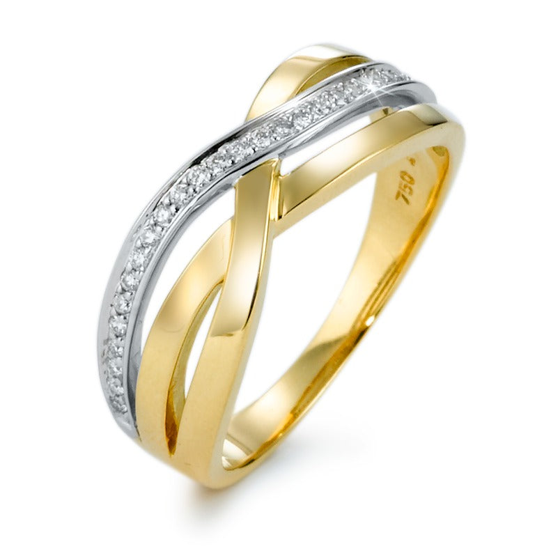 Anillo de dedo 750/oro amarillo de 18 quilates, 750/oro blanco de 18 quilates Diamante 0.13 ct, 27 piedras, w-si