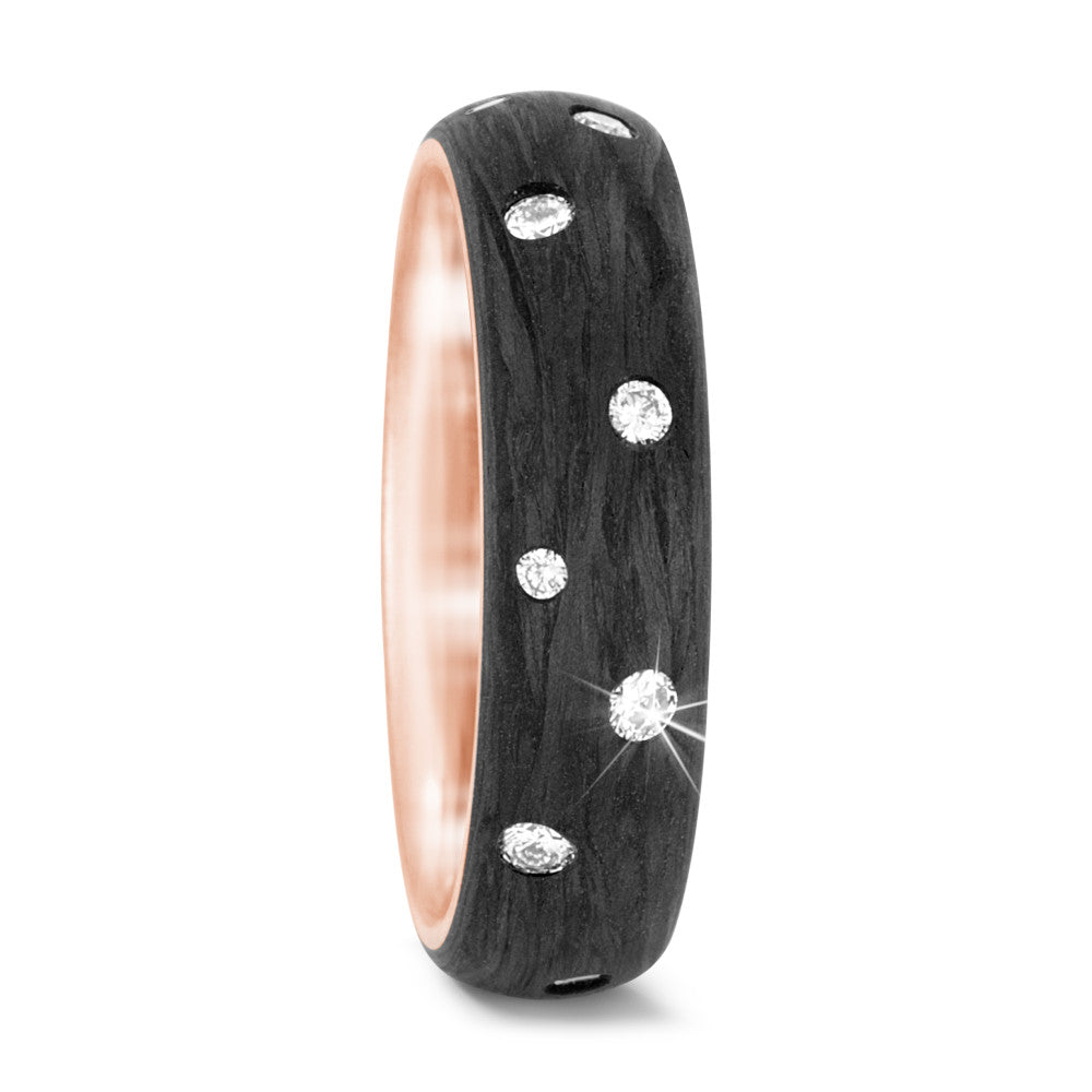 Anillo de dedo 750/oro rosa de 18 quilates, Carbón Diamante 0.36 ct, 16 piedras, w-si