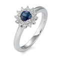 Anillo de dedo 750/oro blanco de 18 quilates Zafiro azul, Diamante blanco, 0.19 ct, 25 piedras, [Brillant], w-si