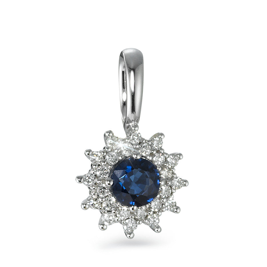 Colgante 750/oro blanco de 18 quilates Zafiro azul, Diamante blanco, 0.18 ct, 25 piedras, [Brillant], w-si