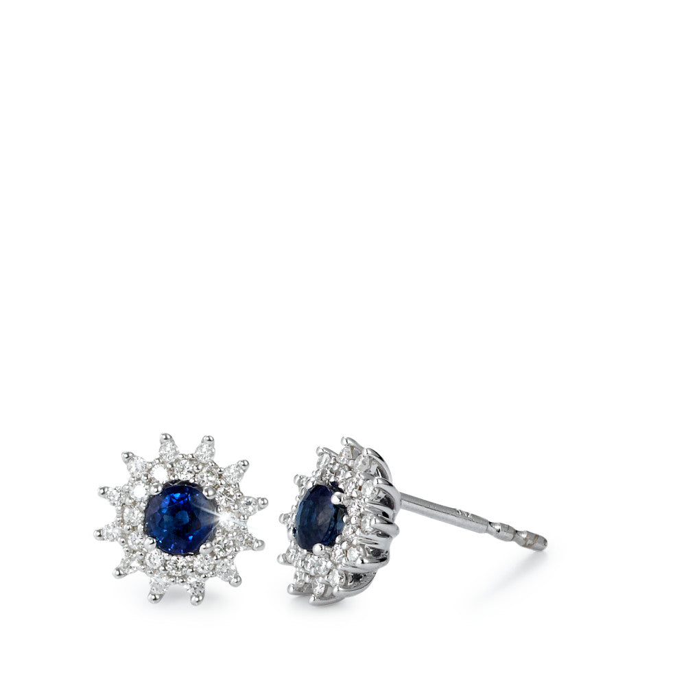 Pendientes 750/oro blanco de 18 quilates Zafiro azul, 2 piedras, Diamante blanco, 0.24 ct, 50 piedras, [Brillant], w-si Ø8 mm