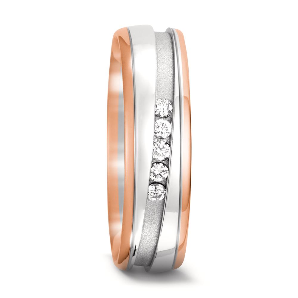 Anillo de pareja 750/oro rojo de 18 quilates, 750/oro blanco de 18 quilates Diamante 0.10 ct, 5 piedras, w-si