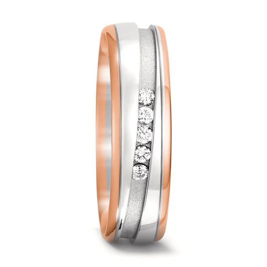 Anillo de pareja 750/oro rojo de 18 quilates, 750/oro blanco de 18 quilates Diamante 0.10 ct, 5 piedras, w-si