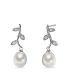 Pendientes Plata Circonita 6 piedras Rodio plateado Perla cultivada de agua dulce, 8.5 mm
