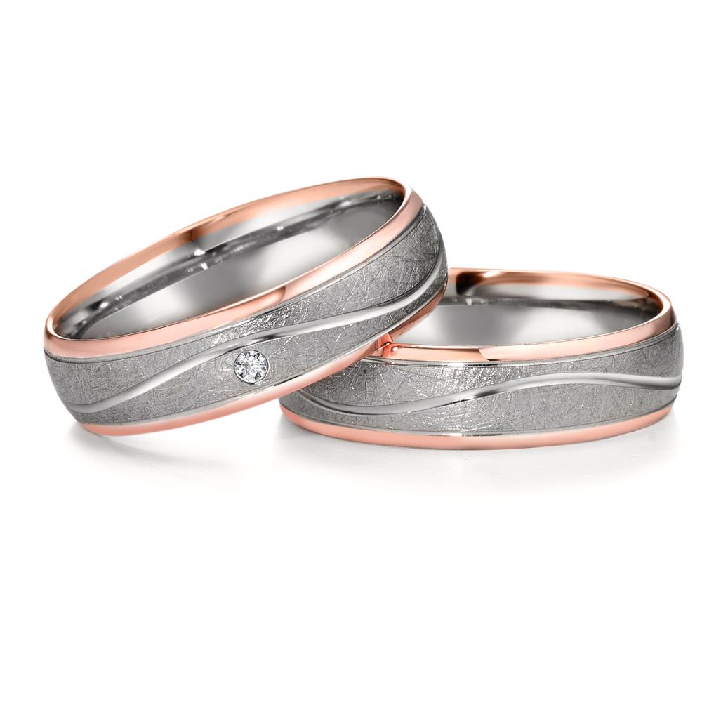 Anillo de pareja 750/oro rojo de 18 quilates, 500 paladio Diamante 0.02 ct, w-si