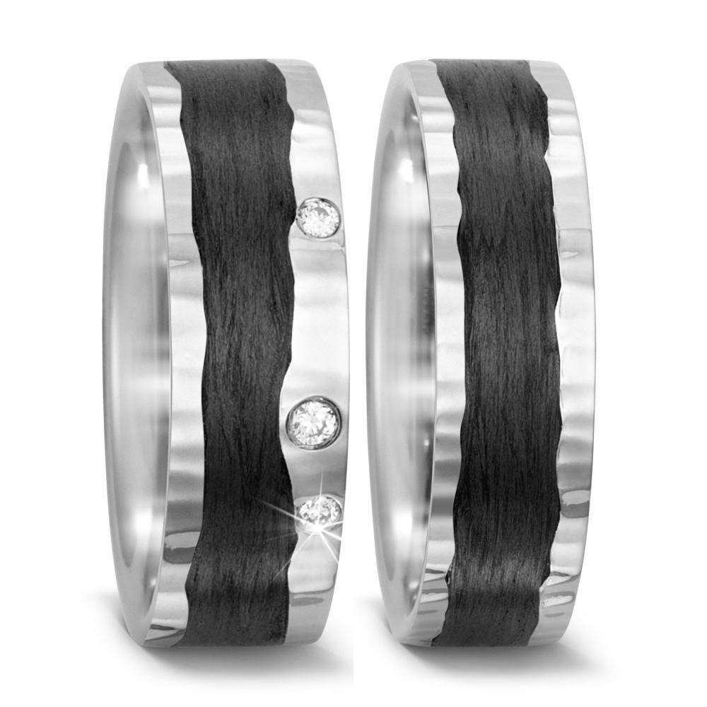 Anillo de pareja Oro blanco de 585/14 kt., Carbón