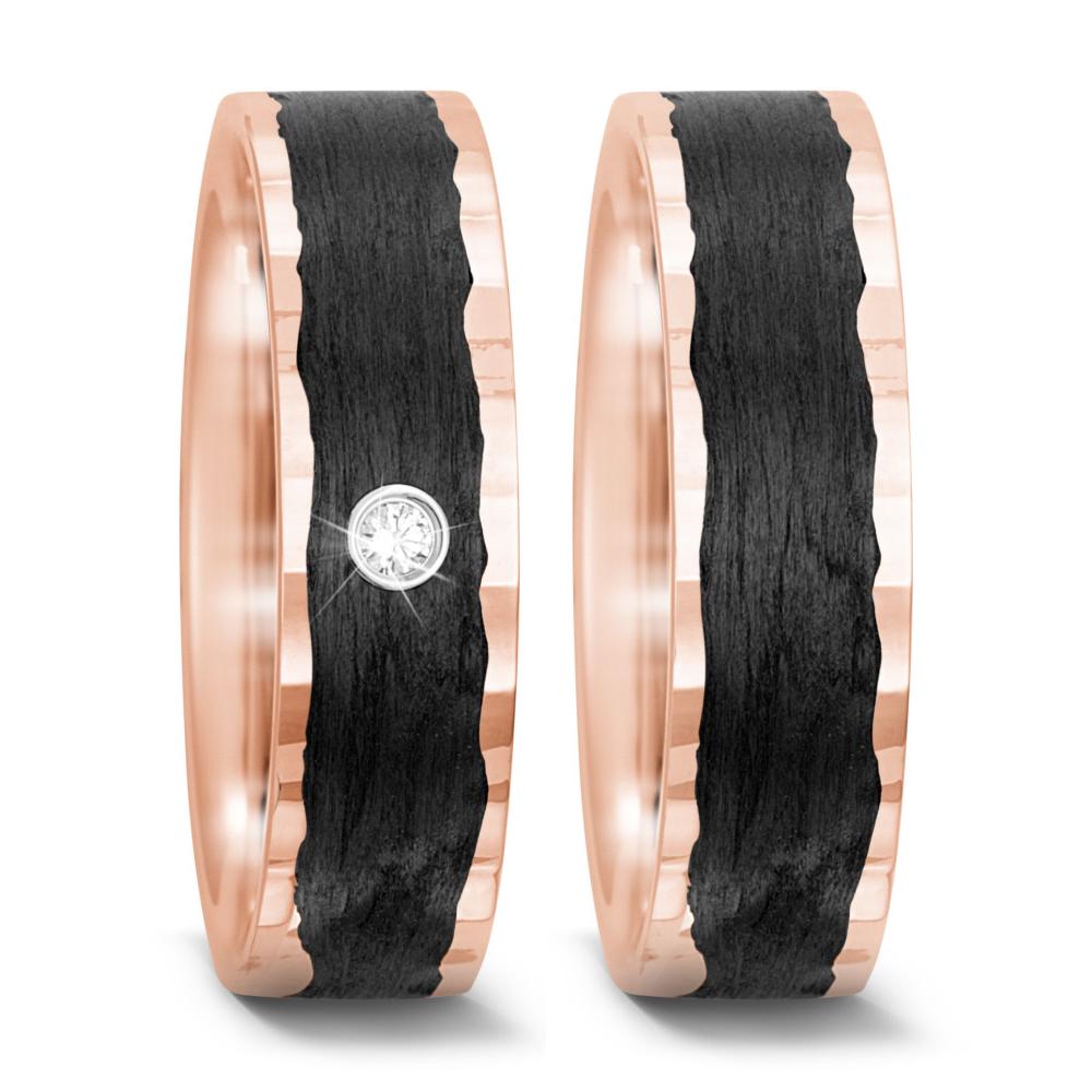 Anillo de pareja oro rosa de 585/14 kt, Carbón