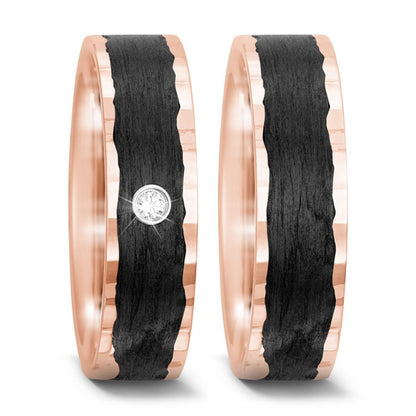 Anillo de pareja oro rosa de 585/14 kt, Carbón