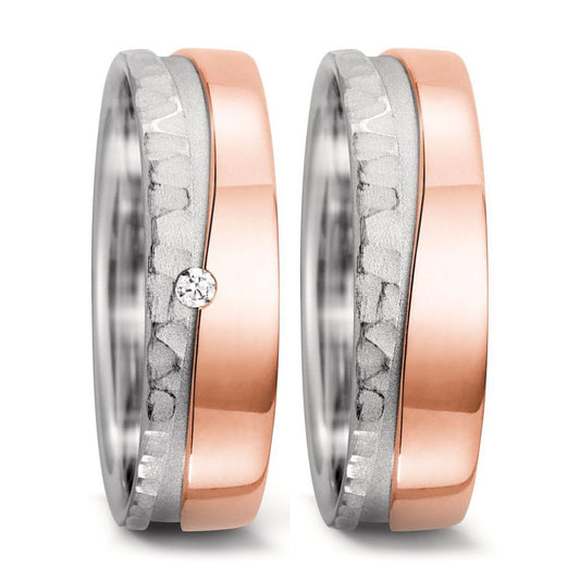 Anillo de pareja 750/oro blanco de 18 quilates, 750/oro rosa de 18 quilates Diamante 0.02 ct, tw-si
