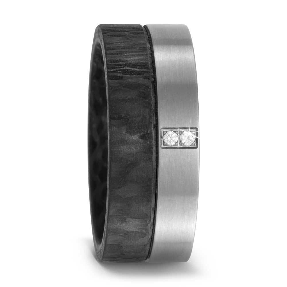 Anillo de pareja Titanio, Carbón Diamante 0.02 ct, 2 piedras, w-si