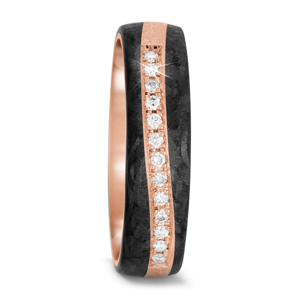 Anillo de pareja oro rosa de 585/14 kt, Carbón Diamante 0.091 ct, 13 piedras, tw-si