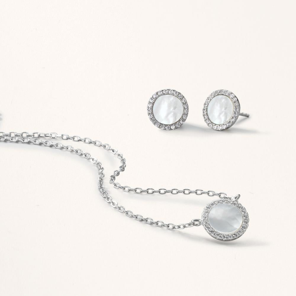 Collar Plata Circonita Rodio plateado Madre perla 40-45 cm Ø10 mm