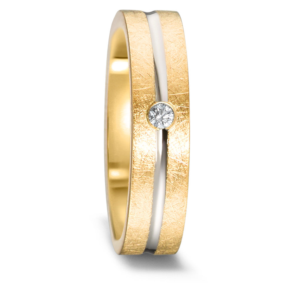 Anillo de pareja 750/oro amarillo de 18 quilates, 750/oro blanco de 18 quilates Diamante 0.03 ct, w-si