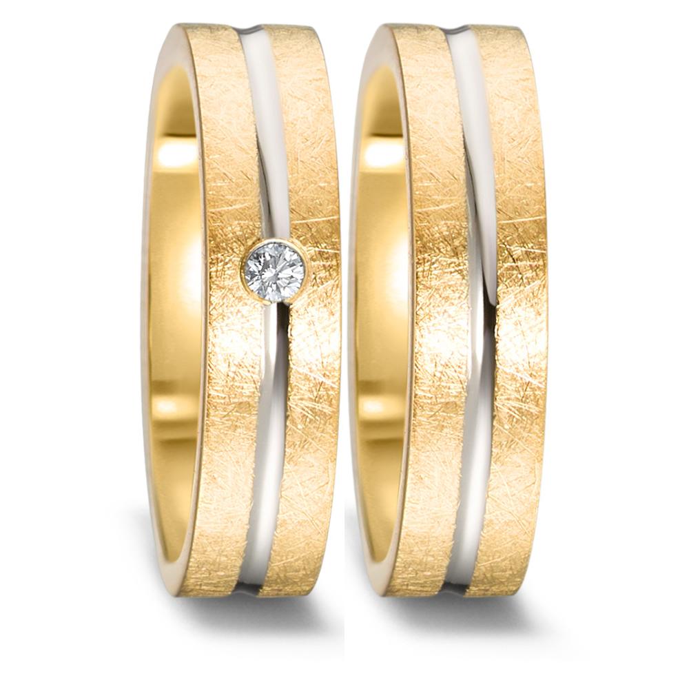 Anillo de pareja 750/oro amarillo de 18 quilates, 750/oro blanco de 18 quilates Diamante 0.03 ct, w-si