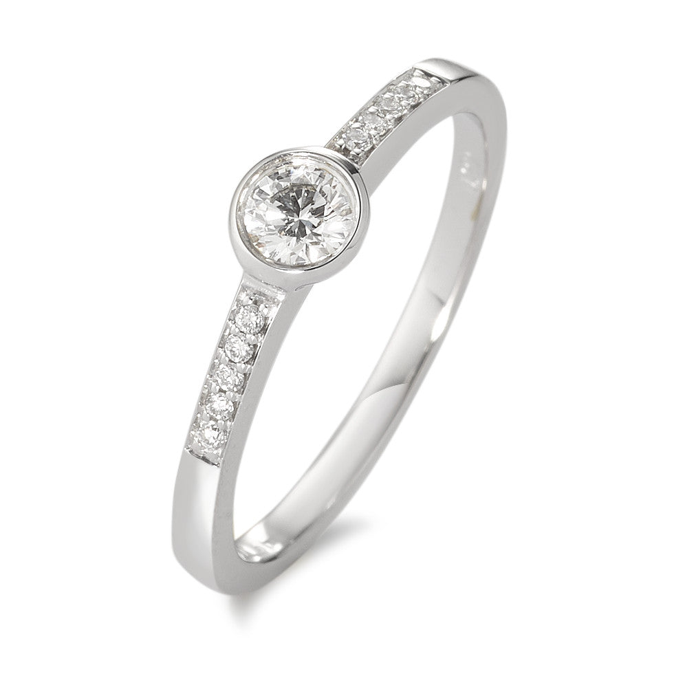 Anillo solitario 750/oro blanco de 18 quilates Diamante blanco, 0.22 ct, 11 piedras, [Brillant], w-si Ø4.5 mm