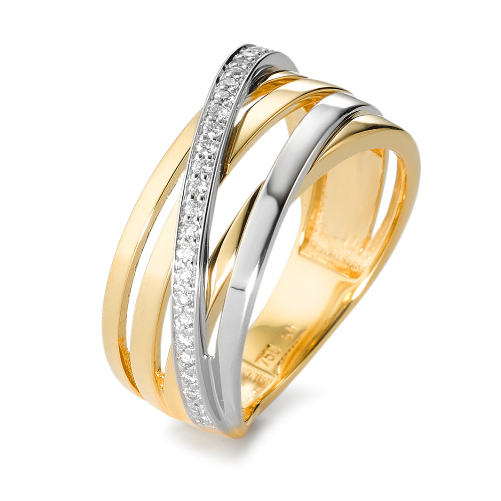 Anillo de dedo 750/oro amarillo de 18 quilates, 750/oro blanco de 18 quilates Diamante blanco, 0.14 ct, 28 piedras, [Brillant], w-si