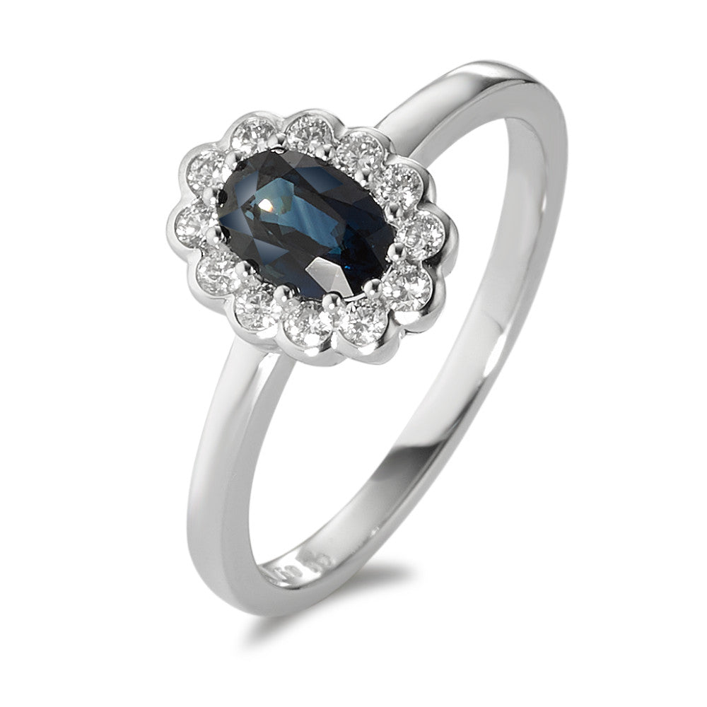 Anillo de dedo 750/oro blanco de 18 quilates Diamante blanco, 0.18 ct, 12 piedras, [Brillant], w-si, Zafiro