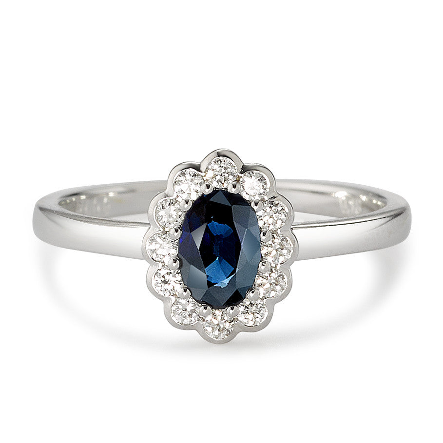 Anillo de dedo 750/oro blanco de 18 quilates Diamante blanco, 0.18 ct, 12 piedras, [Brillant], w-si, Zafiro
