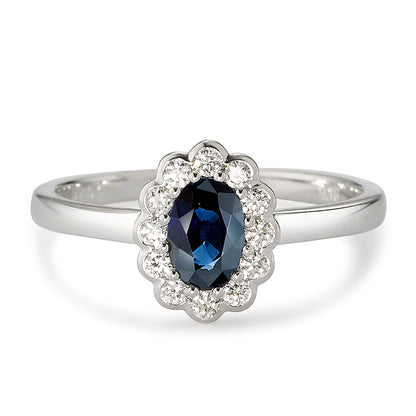 Anillo de dedo 750/oro blanco de 18 quilates Diamante blanco, 0.18 ct, 12 piedras, [Brillant], w-si, Zafiro