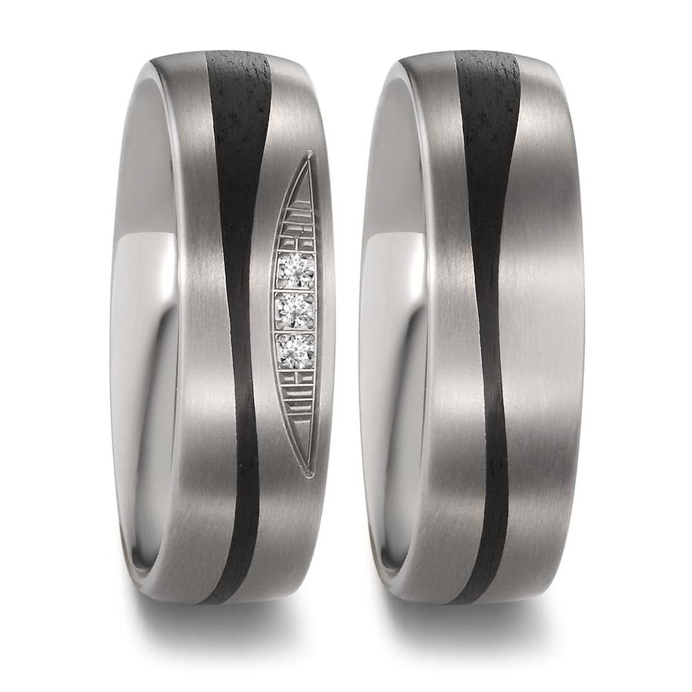 Anillo de pareja Titanio, Carbón Diamante 0.03 ct, 3 piedras, tw-si