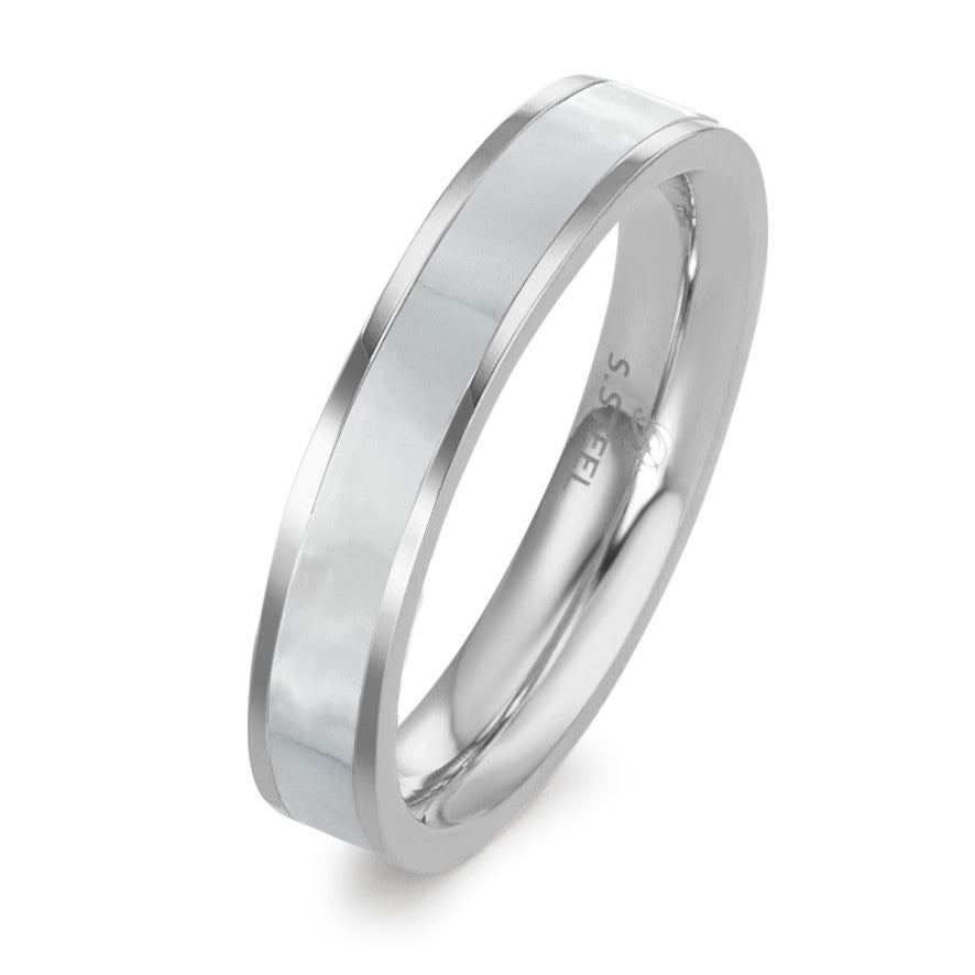Anillo Acero inoxidable Madre perla blanco