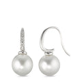 Pendientes 750/oro blanco de 18 quilates Diamante 0.14 ct, 14 piedras, w-si Perla de Tahití blanco, 2 Perlas, 10 mm