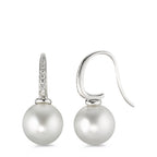Pendientes 750/oro blanco de 18 quilates Diamante 0.14 ct, 14 piedras, w-si Perla de Tahití blanco, 2 Perlas, 10 mm